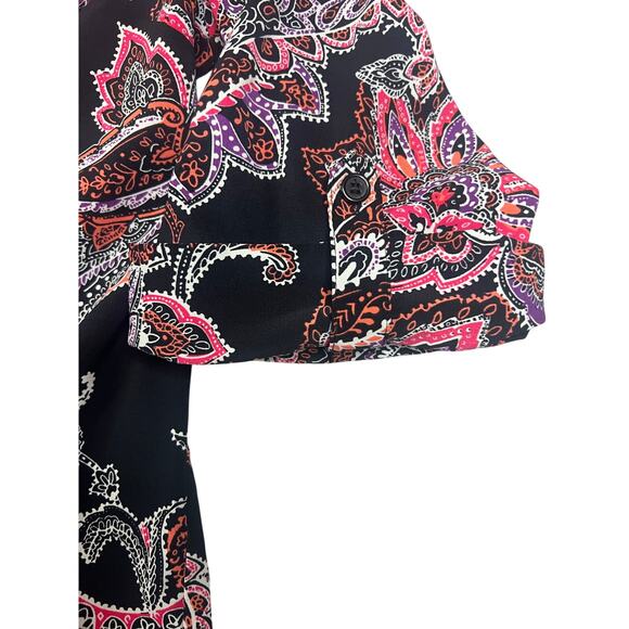 Catherines 0X 14/16 W Paisley Button Front Blouse Black Pink Purple 3/4 Sleeve - Picture 3 of 8